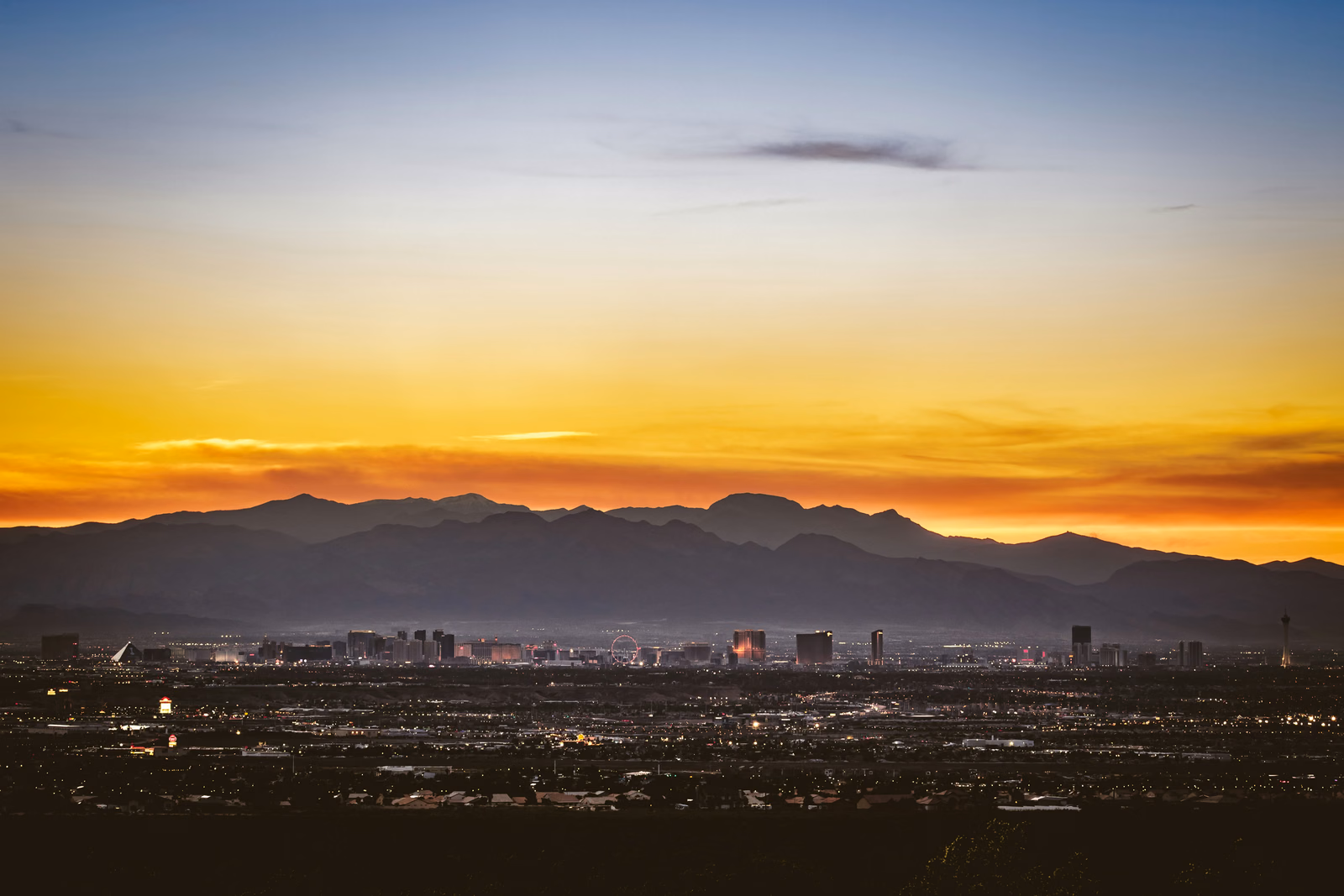 The Las Vegas skyline at dusk, where SDMI operates